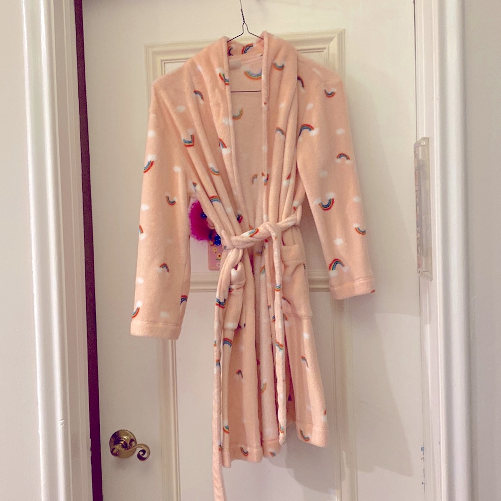 Robe kids from CrewCruts, in a size 12, in pink with with rainbows.